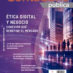 Portada de la revista Contaduría Pública de septiembre de 2026, dedicada al tema "Ética digital y negocio", con un entorno urbano digital, visualizaciones de datos y conexiones tecnológicas asociadas a la Inteligencia Artificial y la transformación empresarial.