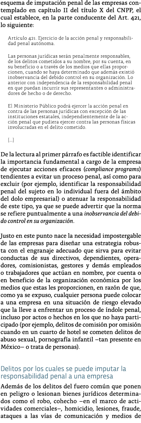 esquema de imputaci n penal de las empresas contemplado en cap tulo II del t tulo X del CNPP, el cual establece, en l   