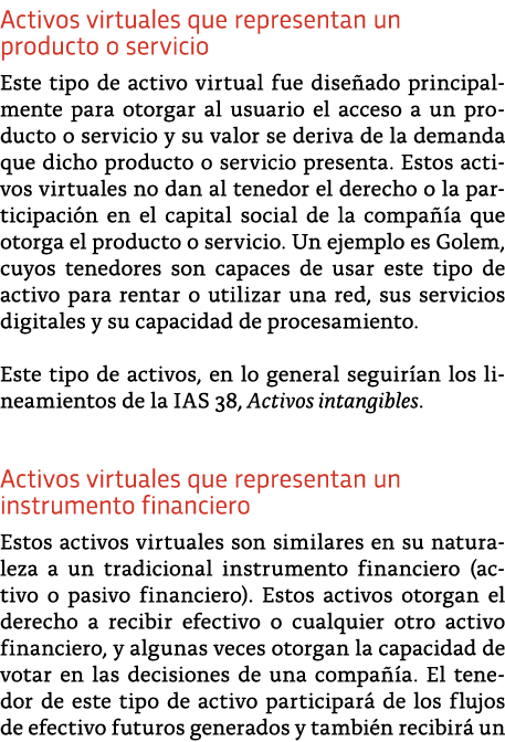 Activos virtuales que representan un producto o servicio Este tipo de activo virtual fue dise ado principalmente para   